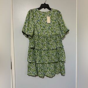 MELLODAY Green and White Tiered Ruffled Sundress